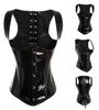 DOKiDOKi Enamel-Style Chest-Baring Corset (Black) Lace-Up Top Cosplay Costume for SM, Dominatrix, Bondage, Punk, Rock, and Sexy