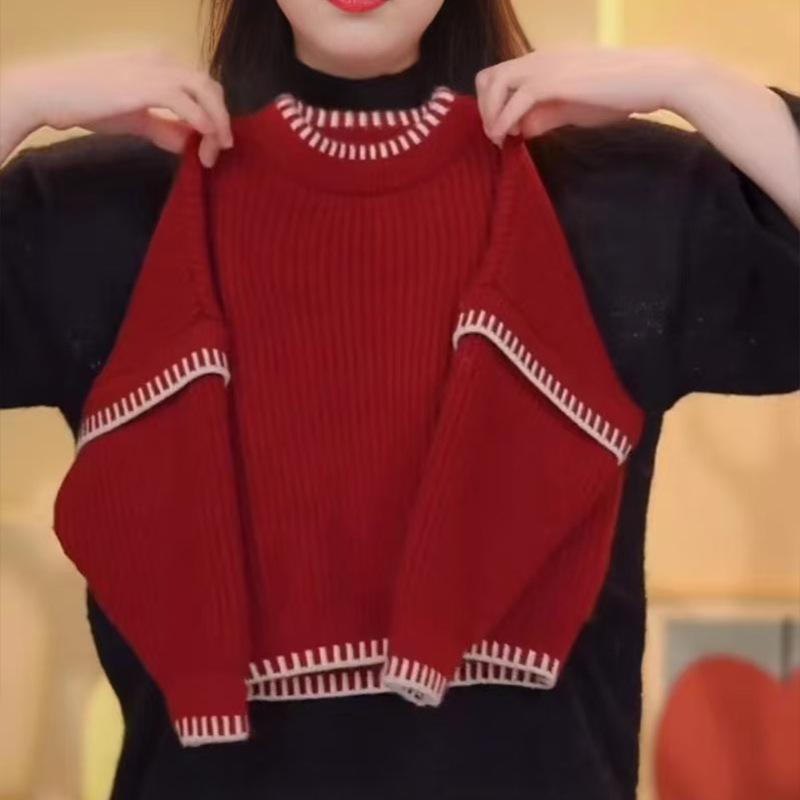 Kids' Unisex Red Camel Sweater, Winter Knitwear, Korean Style, Medium & Large Sizes, Thick Pullover.