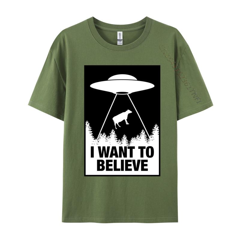 I Want To Believe Ufo Abducting A Cow Normal Fashionable Normal T Shirts Cotton Camisa Unisex Tees Print T Shirts