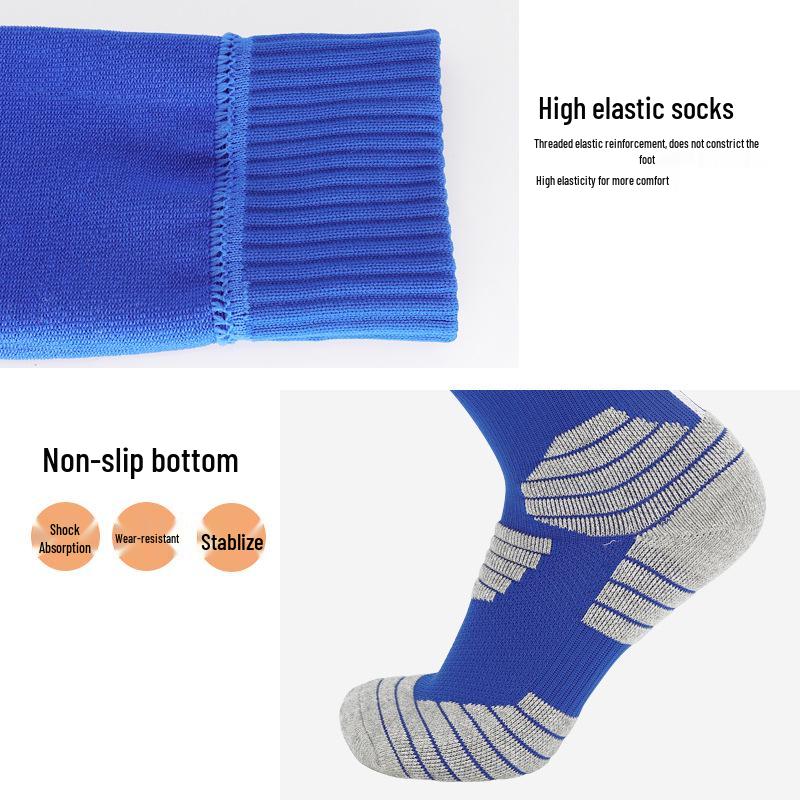 Non-Slip High Elasticity Adult Football Training Socks - Long Tube, Solid Color Cotton Sports Socks
