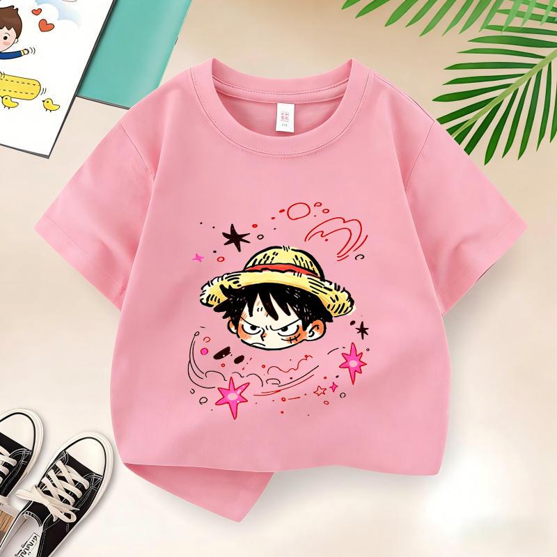 Summer Kids TShirt One Piece AnimeThemed Pure Cotton Printed Tee Cute Casual Style for BoysGirlsPerfect ForGiftingandTravel
