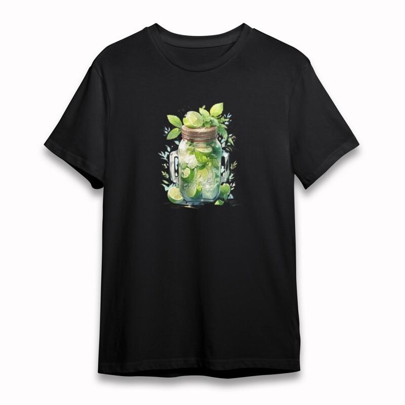 

Women s Soft Classic T-Shirt Mojito Mason Jar With Lime Mint Print Oversize Tee L