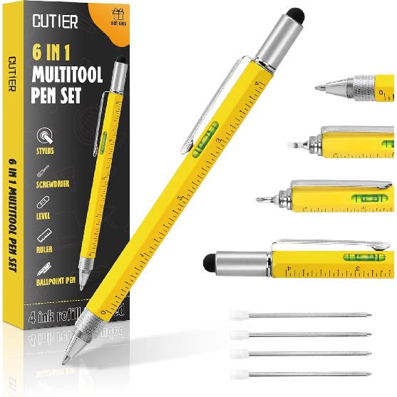 Cutier Cool Pen Gifts for Men, 6-in-1 Multi Tool Tech Pen Gadgets Tools for Men, Personalized Gifts for Dad or Him, Funny Gift for Christmas,