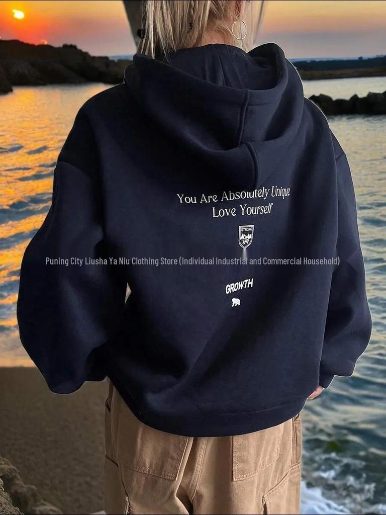 American-Style Oversize Hooded Sweatshirt for Women - Autumn/Winter Comfy Niche Outerwear