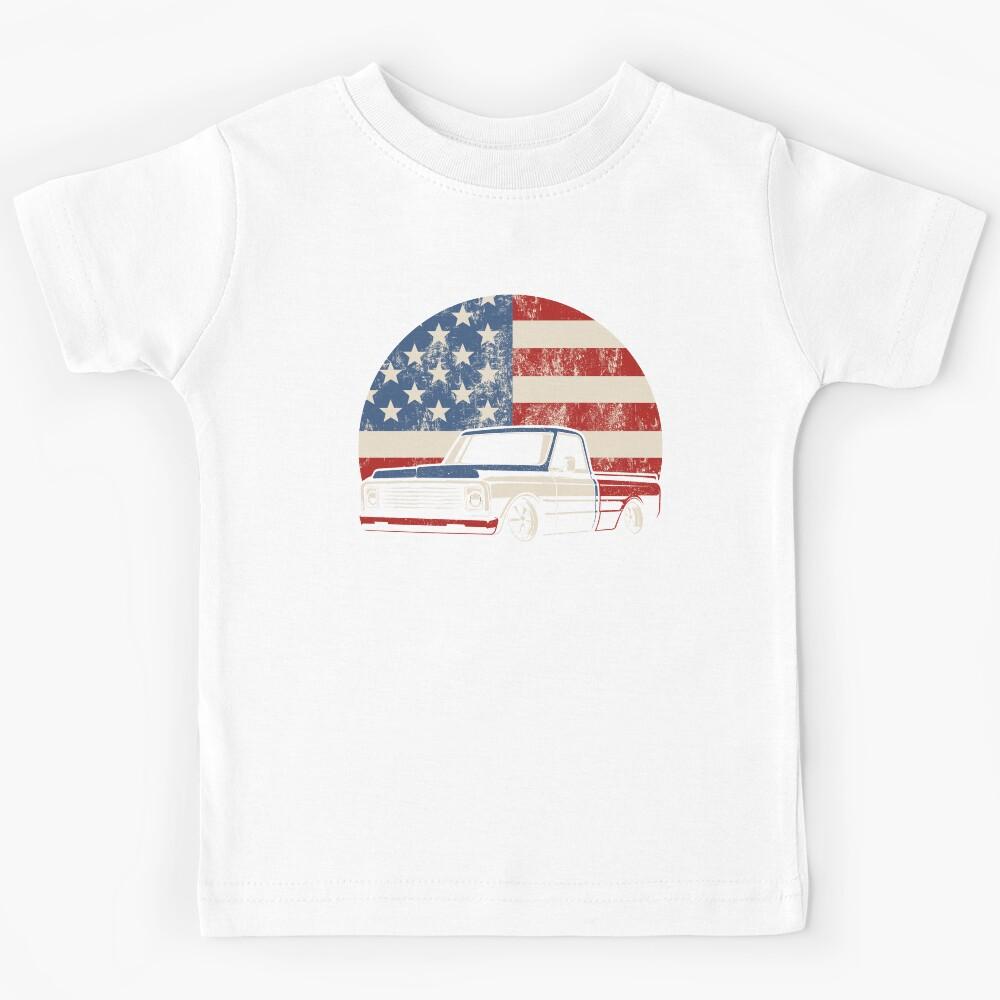Dropped Truck July 4th Flag Slammed Lowrider Lower Truck Kids T-Shirt 170