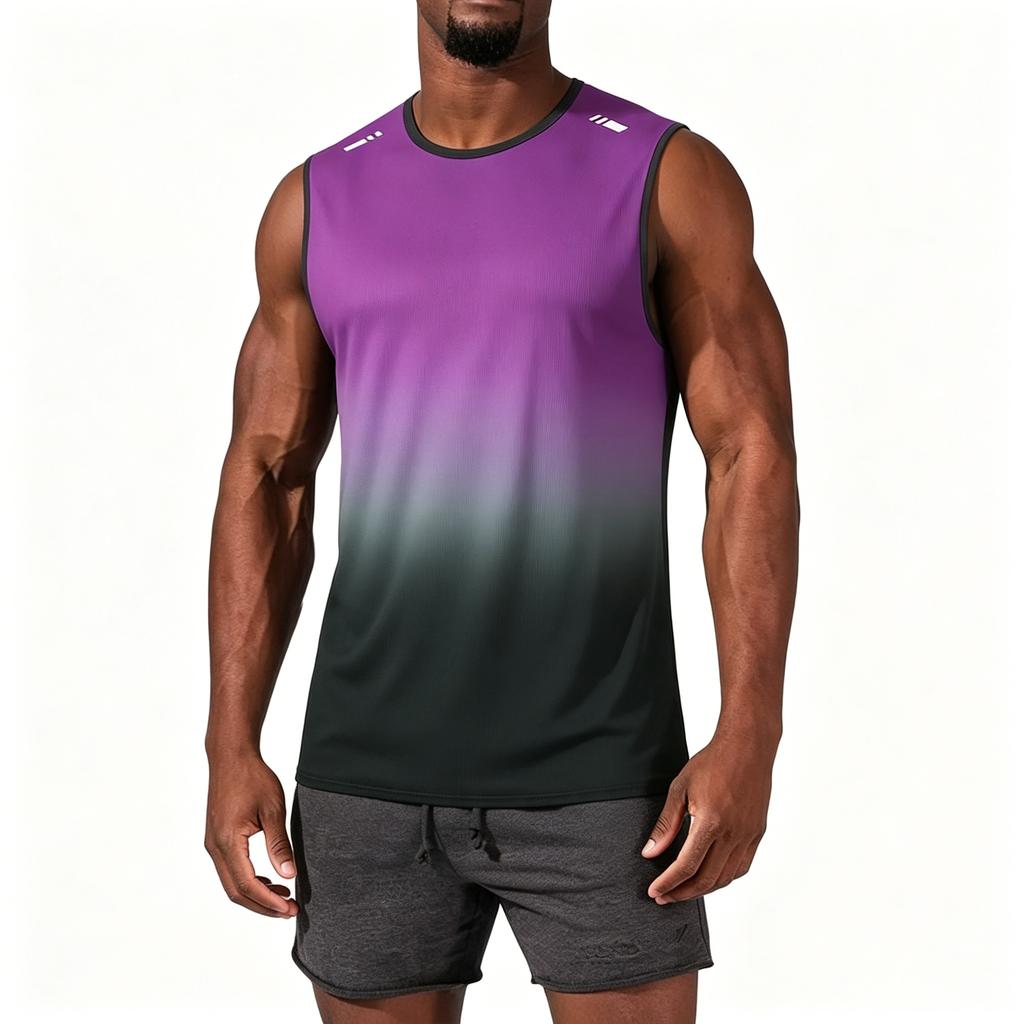 Heren Sport Tanktop Zonder Mouwen Sneldrogend Losse Pasvorm Ademend Hardlopen Fitness Kleurverloop Ontwerp Mouwloos Shirt voor Sportschool Training