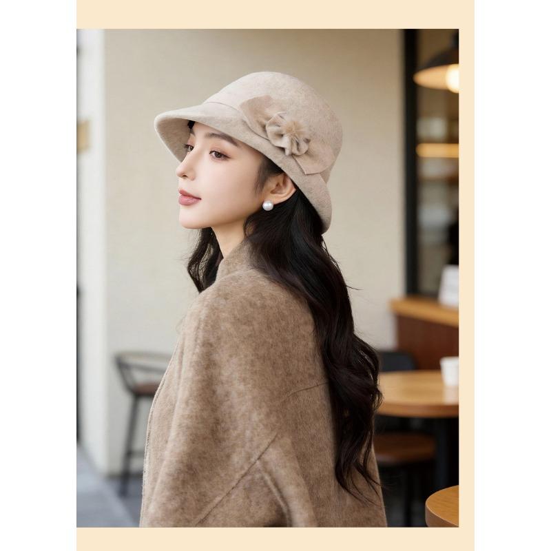 Women S Vintage Bucket Hat With Flower Pom Pom For Autumn Winter