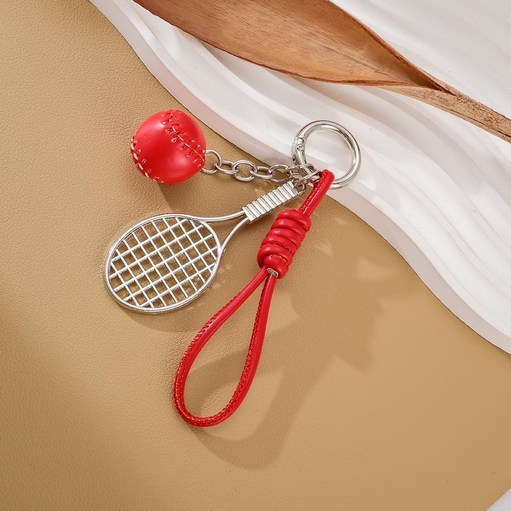 Mini Tennis Racket Ball Exquisite Simulation Sports Theme Bag Charm Braided Rope Backpack Accessory Bag Charm