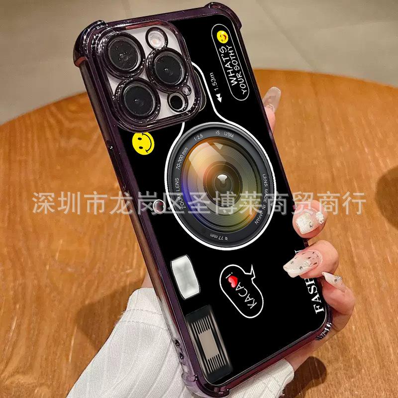 Retro Camera for iPhone17 Mobile Phone Case, Four Corners Anti-drop Airbag 16promax Lens Film 15 Protective Case