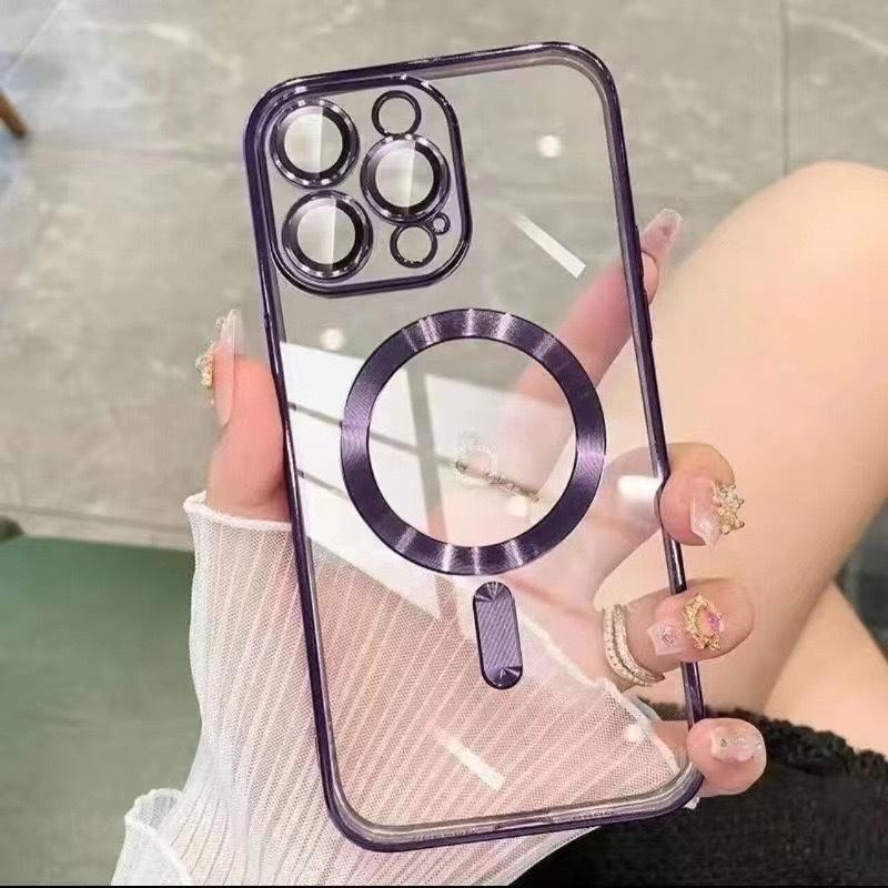 Applicable To IPhone 15 Electroplated CD Pattern Fine Hole Mobile Phone Case Apple 14 with Lens Film Magsaf Magnetic Protective Case