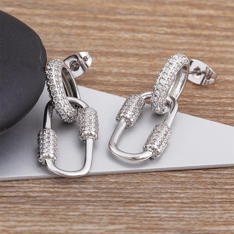 New 14K Gold Filled Moissanite Hoop Earrings Double Ring Interlocking Paperclip Drop Earrings Birthday Gift for Girls