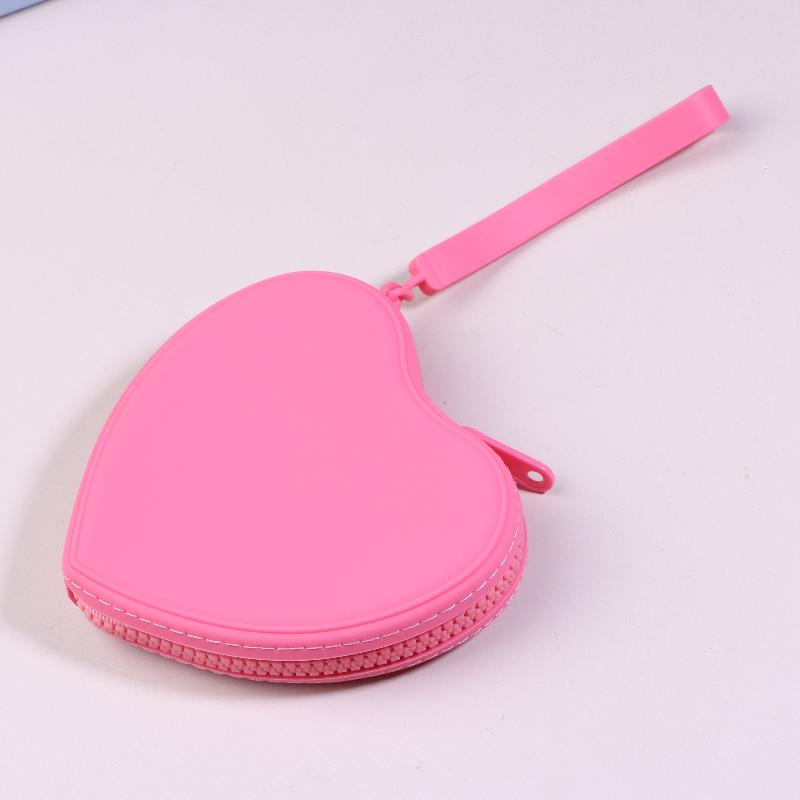 Portable Silicone Coin Purse Waterproof Heart-Shaped Small Wrist Wallet Solid Color Zipper Travel Sundries Storage Bag