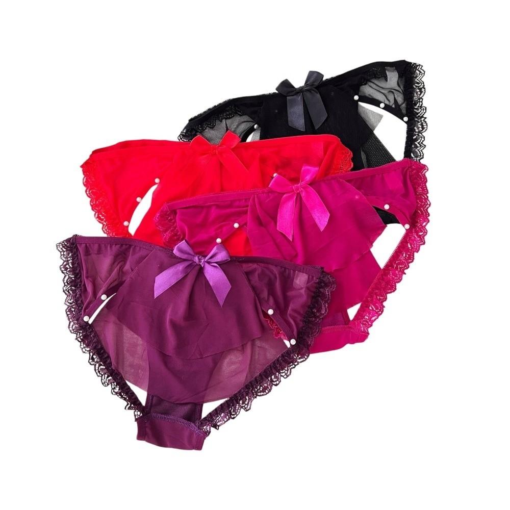Low Waist Sheer Bow Lace Thong Bowknot Mesh Lace T Panties Lace Underwear  Home