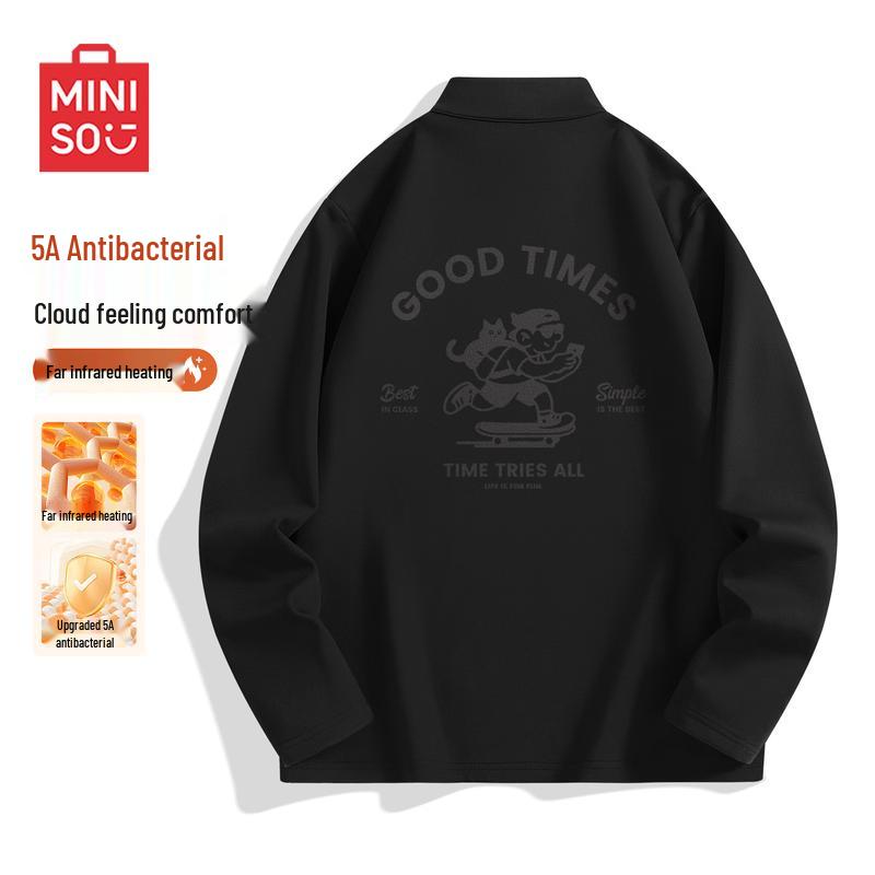 MINISO Men s Casual Thermal Stand Collar Half-Zip Long Sleeve T-Shirt M /170