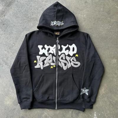 Harajuku High Street barevný módní dopisní potisk Velká mikina s kapucí Pánské Y2k Ležérní Volné Street Hip-Hop mikina na zip Dámské