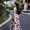 Women's French Retro Rose Floral Suspender Dress - Elegant and Chic Long Design