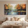 Autumn River Abstract Canvas Wall Art Frameless Landscape Painting Fall Scene, Home Decor for Living Room, Bedroom Artwork