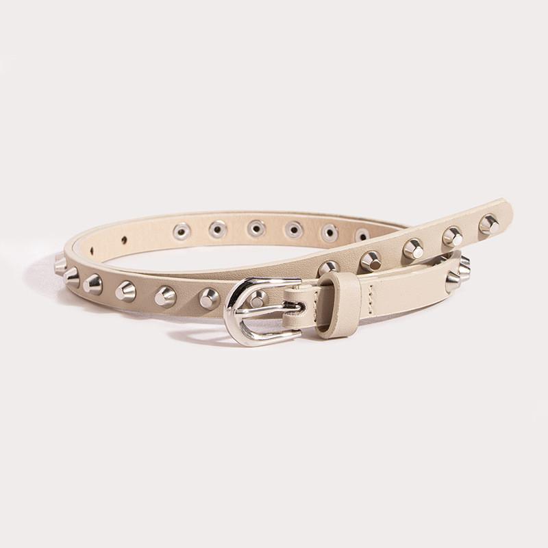 Punk Rock Female Belt With Metal Pin Closure And Dot Pattern For Casual Wear