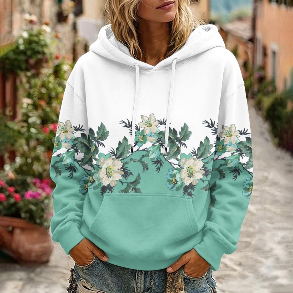 Women's Floral Print Hoodie with Pocket and Long Sleeve Casual Sweatshirt