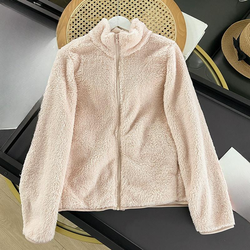 Herbst- und Winter Damen Langstapel-Polarfleece-Reißverschlussjacke Plüsch-Cardigan Korallenfleece-Jacke