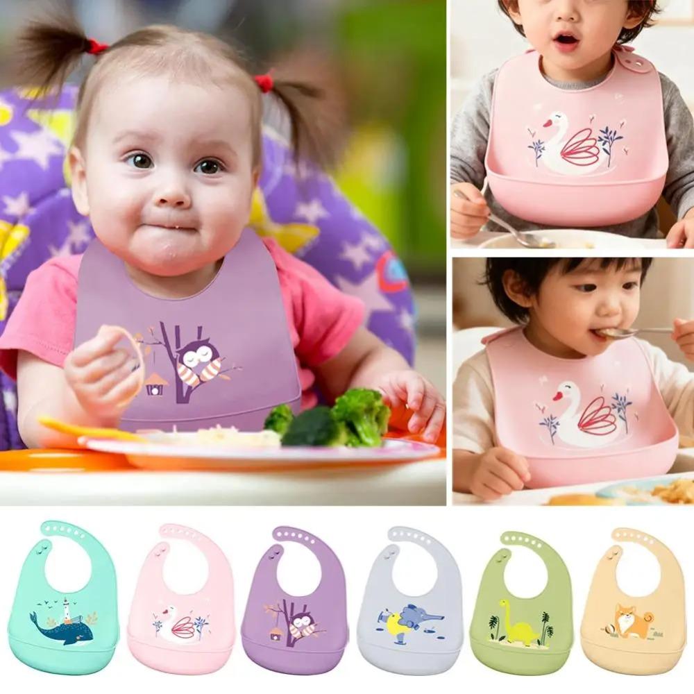 Cartoon Animal Hippopotamus Dinosaur Silicone Bib for Baby Infant Safe Waterproof Halter Feeding Burp Cloths Soft Drool Bag