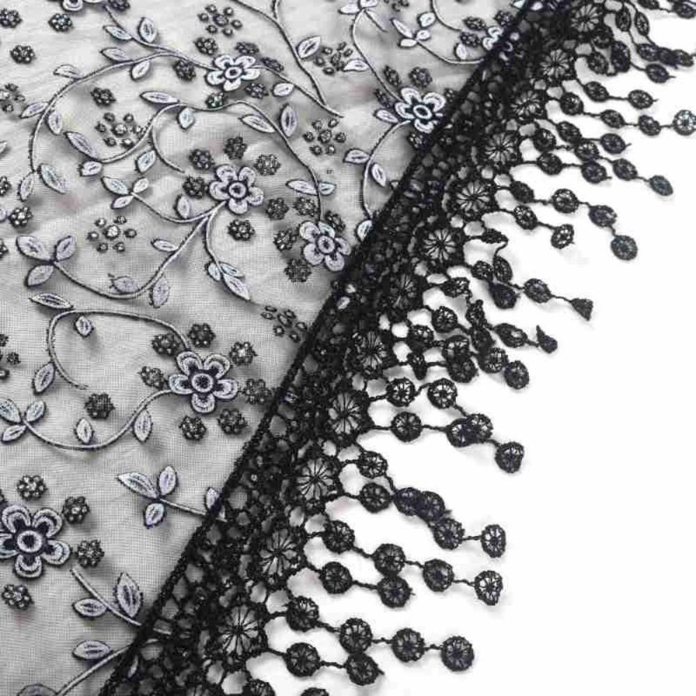Breathable Lace Triangle Scarf Elegant Lace Flower Tassels Lace Head Scarf  Women Wedding