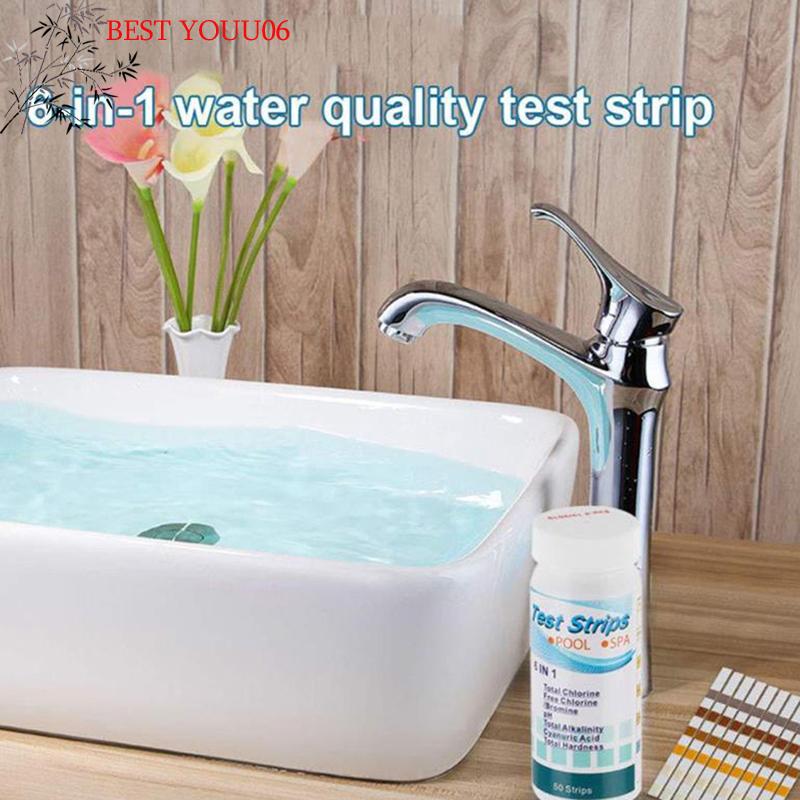 Hot 50 Pcs/Bottle 6 In 1 Multipurpose Chlorine PH Test Strips SPA Swimming Pool Water Tester Paper