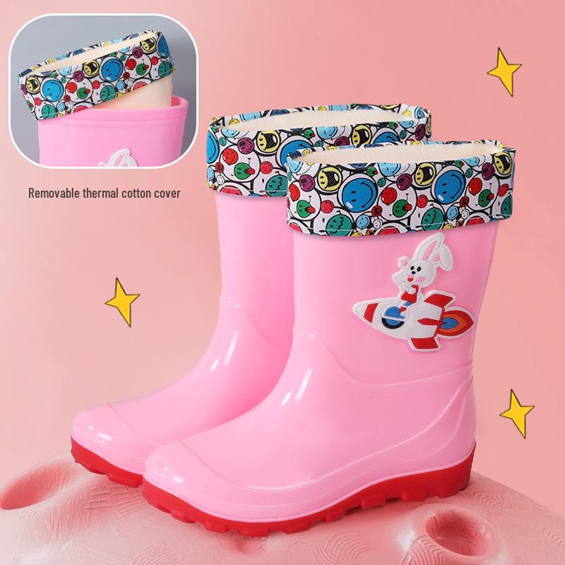 Kids' Waterproof Cartoon Rain Boots - Non-Slip Rubber Shoes for Boys & Girls, Warm Long Mid-High Top Design