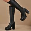 Chunky Platform Black Pu Leather Boots Woman  Knee High Plus Size 42 High Heels Long Boots Women Autumn Winter Botas Shoes