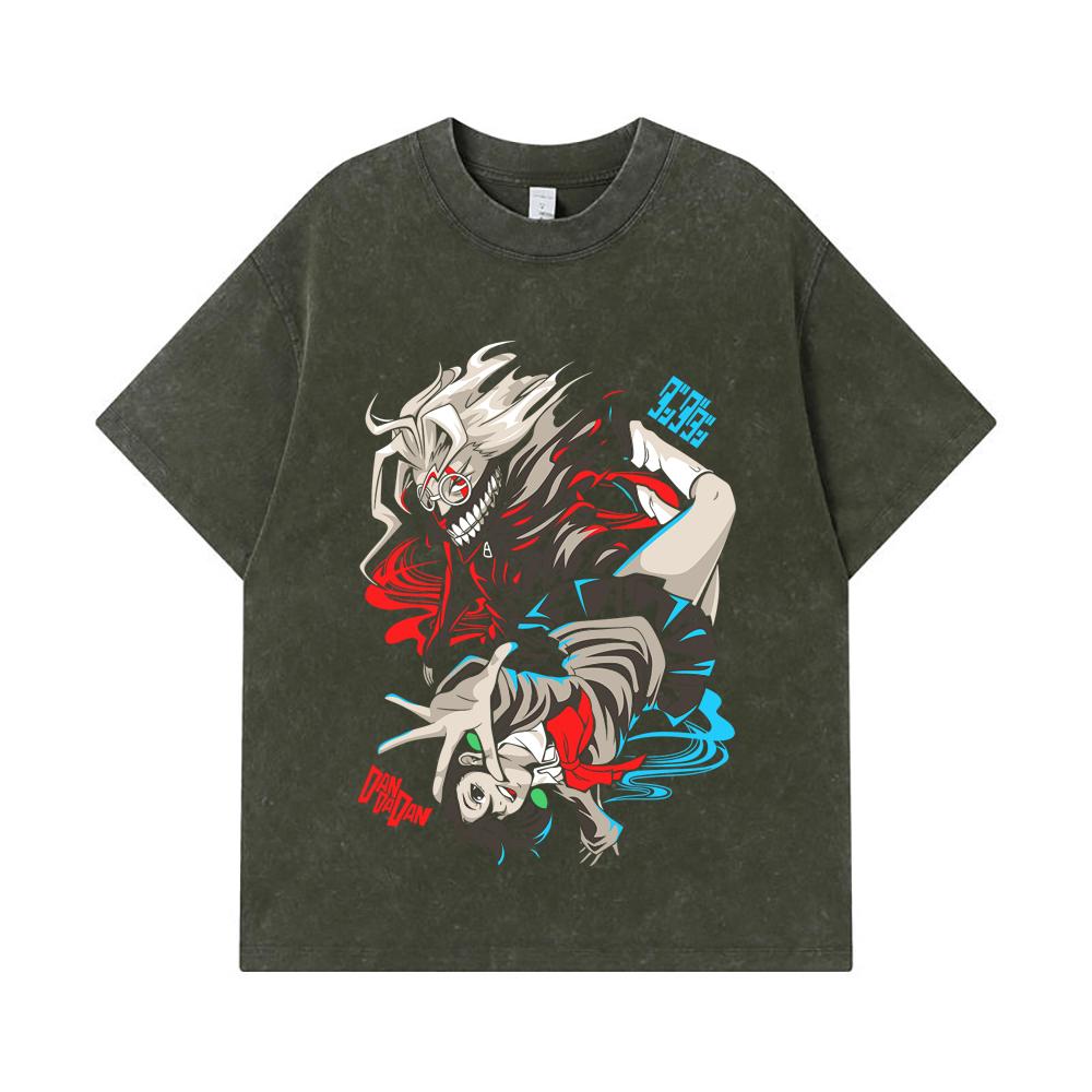 

275 GSM Washed T-shirts 100% Cotton Dandadan V38 Okarun Momo Print Unisex Heavy Cotton T Shirt S