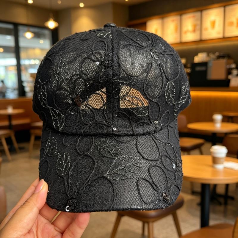 Light luxury rhombus embroidered mesh baseball cap breathable sun protection versatile face small cap women's summer thin sun protection