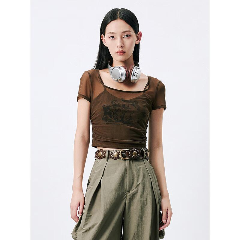 PEACEBIRD Women s Mesh Short Sleeve Round Neck Top