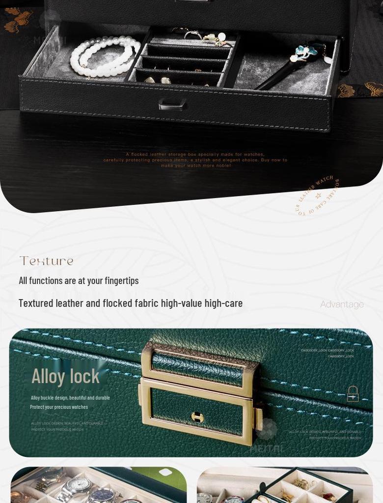 Lychee Grain PU Leather Watch & Eyeglass Storage Box with Multiple Slots