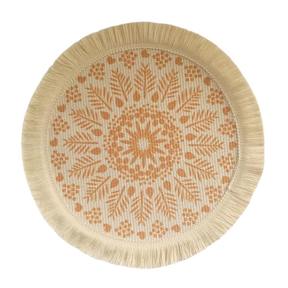 Bohemian Braided Weave Round Woven Placemats Heat Resistant Non-Slip Bohemian Placemat Tassel Jute Placemats Kitchen Table
