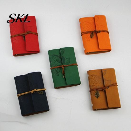 Unique Strap Pendant Notebook Vintage Faux Leather Journal, A5 A6 A7 6 Ring Loose-Leaf Retro Design Journal with Metal Leaf for Writing, Sketching,