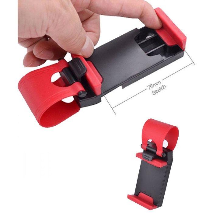 Support de téléphone portable - VAKIND - Volant de voiture - Ouverture 55-75mm - Caoutchouc + ABC - Rouge