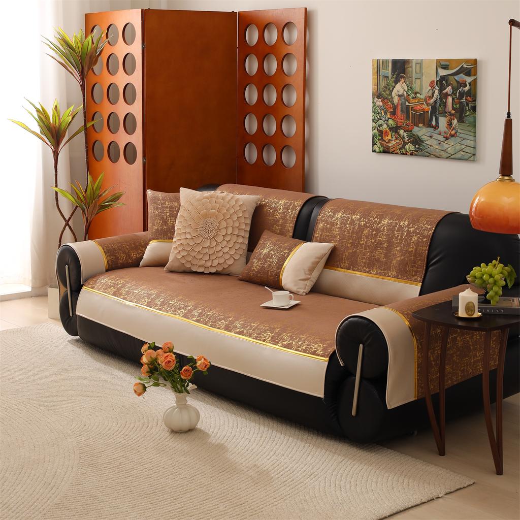 Goldener Bronzing-Samt-Anti-Rutsch-Sofabezug, Vier-Jahreszeiten-Couchkissenbezug für Wohnzimmermöbelschutz-Sofatuch