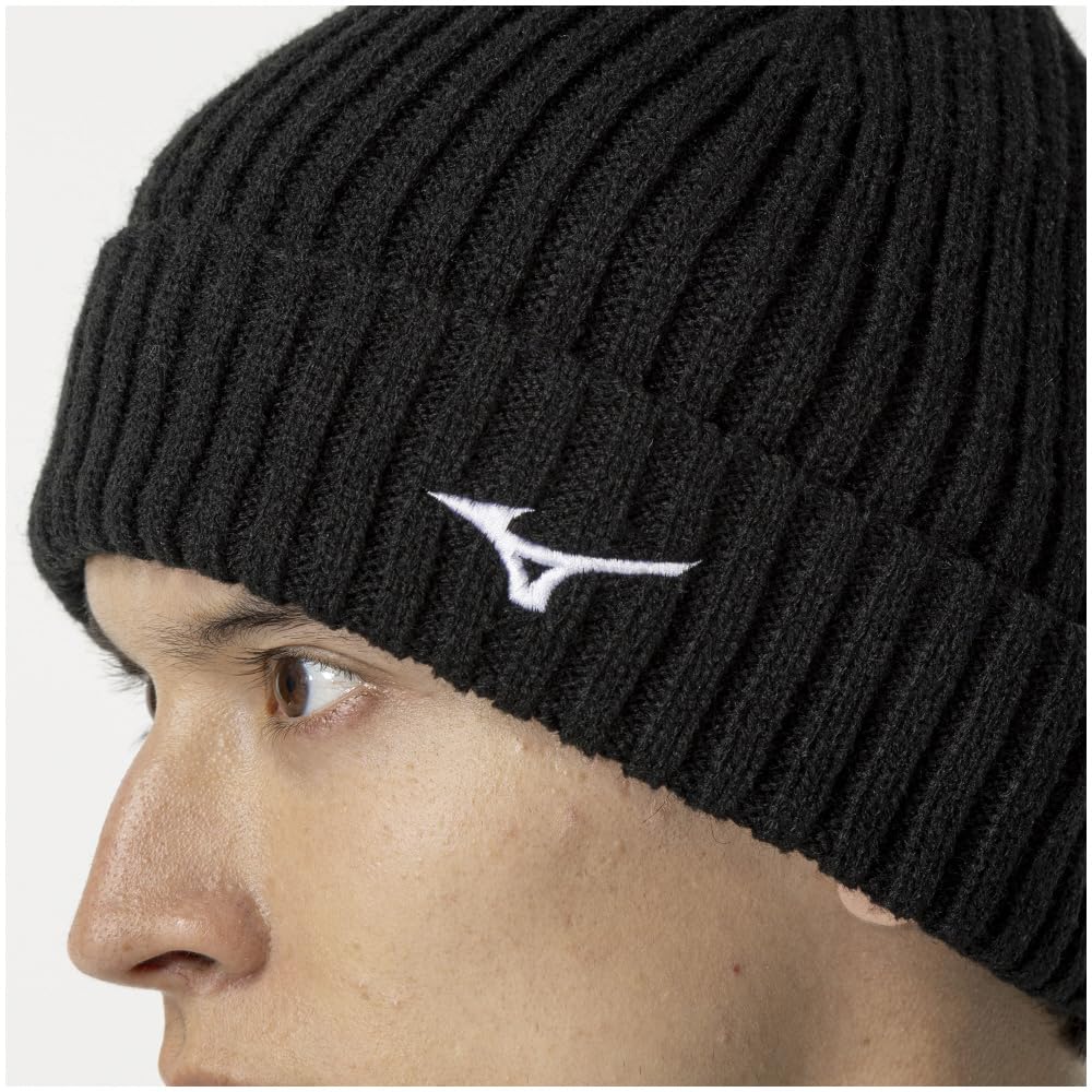 Mizuno Training Wear Knit Cold Adult Size Black X White Cap, Weather, (Head Circumference 55-60cm), 32JWB500,