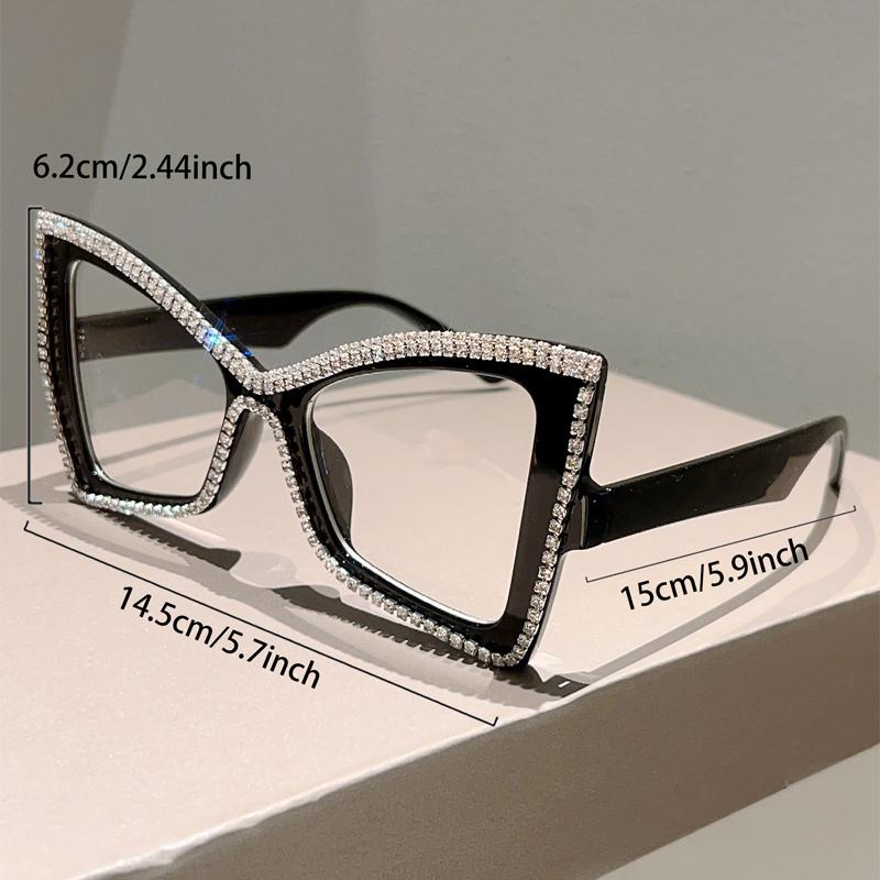 Trendy Retro Oversize Cat Eye Frame Women Crystal Shiny Decor Glasses Blue Light Blocking Ins Brand Design Eyewear