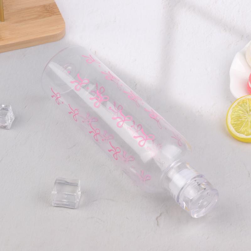 Kawaii Bow Plastic Water Bottle With Time Scale Transparent Water Cup For Outdoor Sports Drinking 500Ml Juice Milk Water Bottle