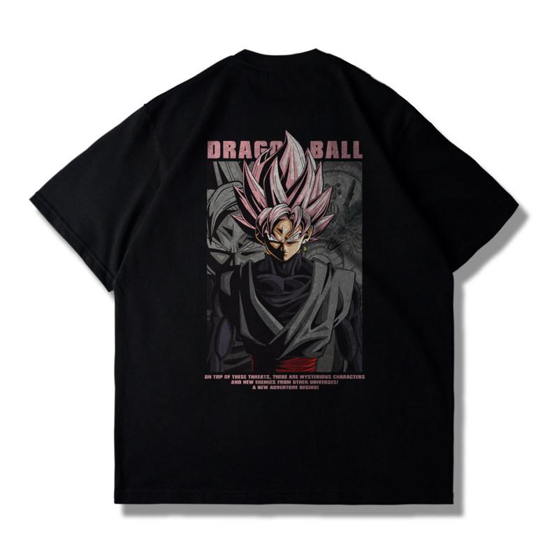 The Anime Dragon Ball Collaboration Black Goku Shortsleeved Tshirt for Men and Women in Loose Black and White for Summer