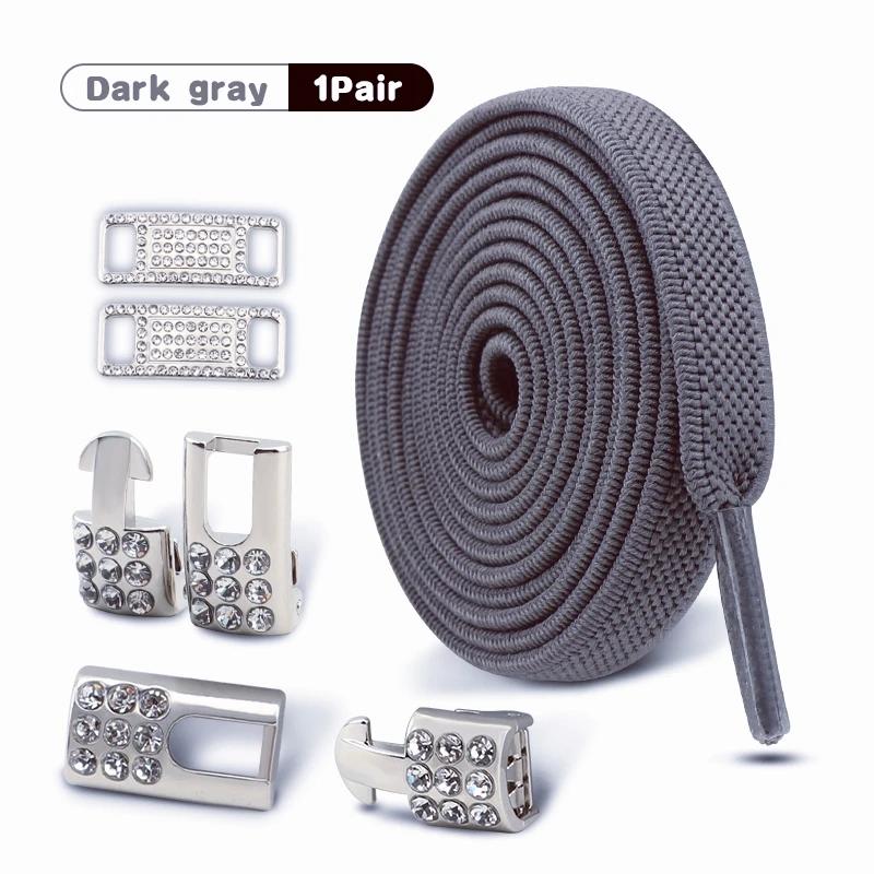 No Tie Shoe Laces Elastic Laces Silver Diamond Buckle Sneakers Tennis Shoelaces Without Ties Flat Shoelace for Shoes Accessories
