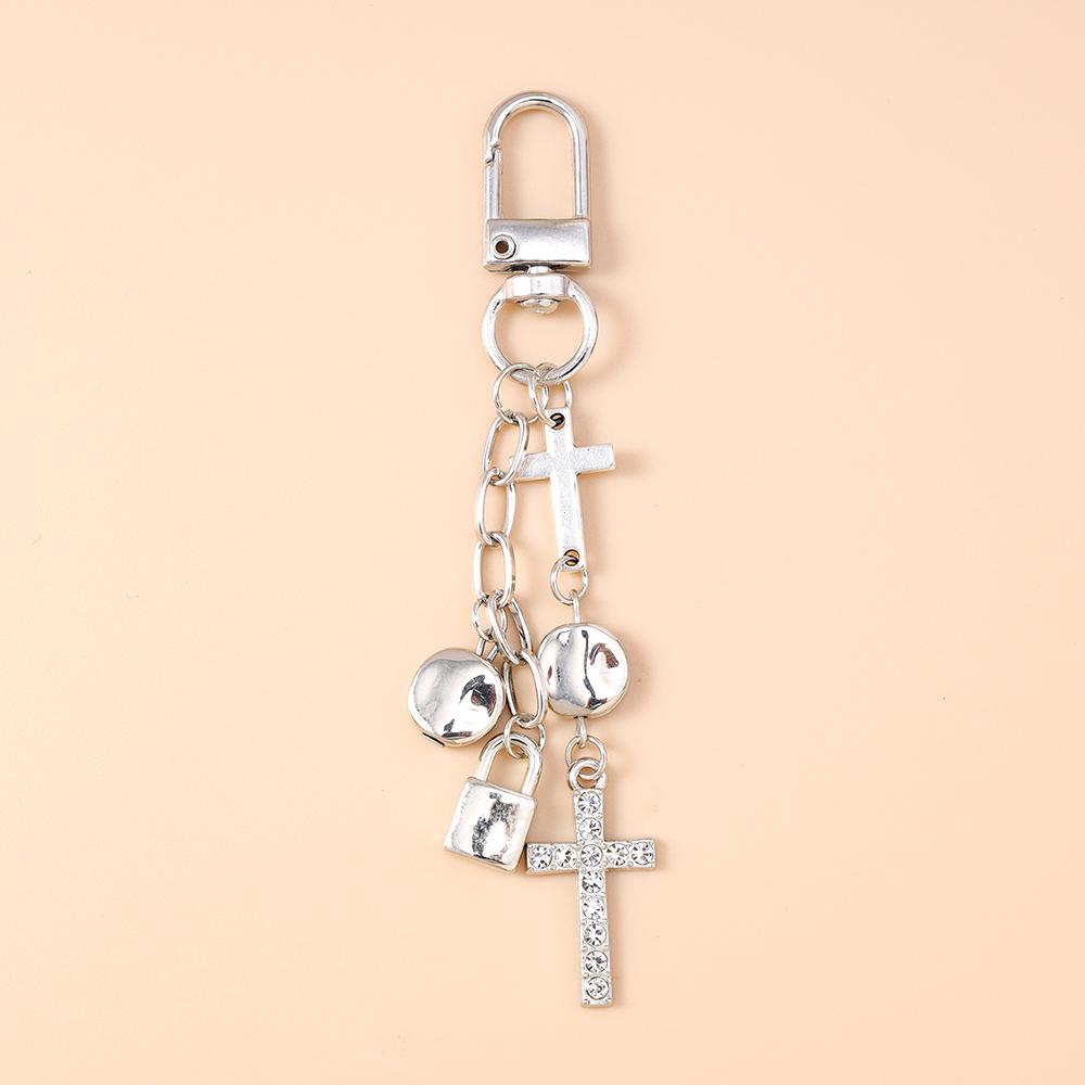 

Fashion Religious Cross Keychain Crystal Pearl Key Ring for Women Girls Handbag Pendants DIY Key Chain Gothic Jewelry Gifts