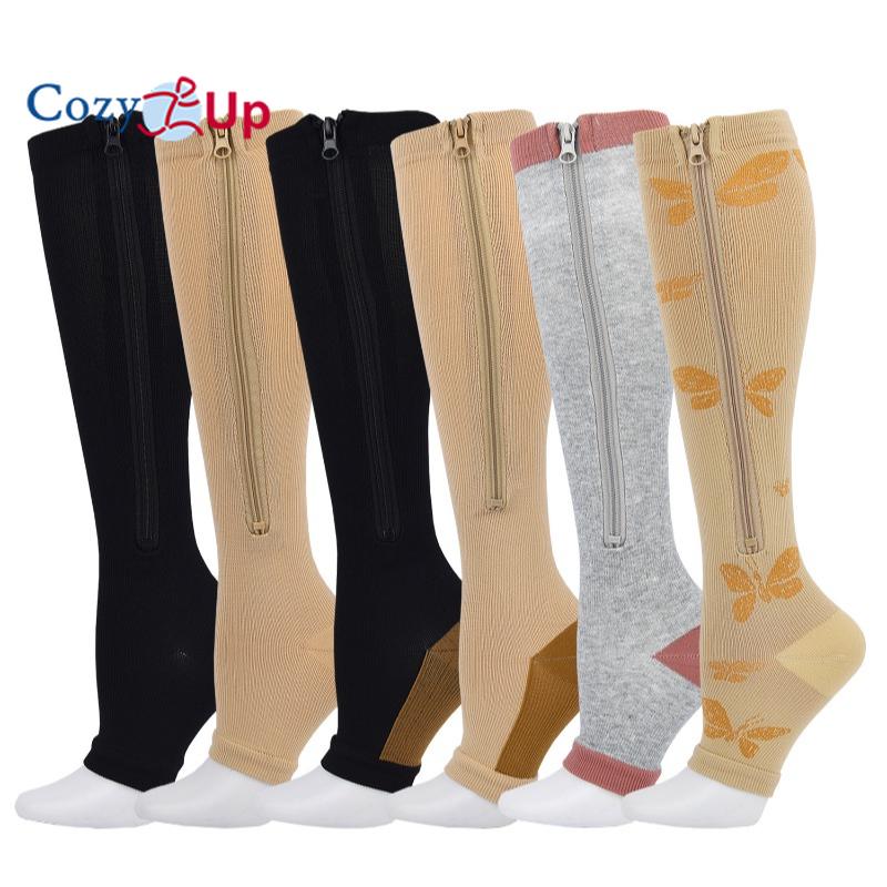 

Унисекс компрессионные носки без пальцев, гольфы с боковой молнией, профилактические носки S/M чёрный