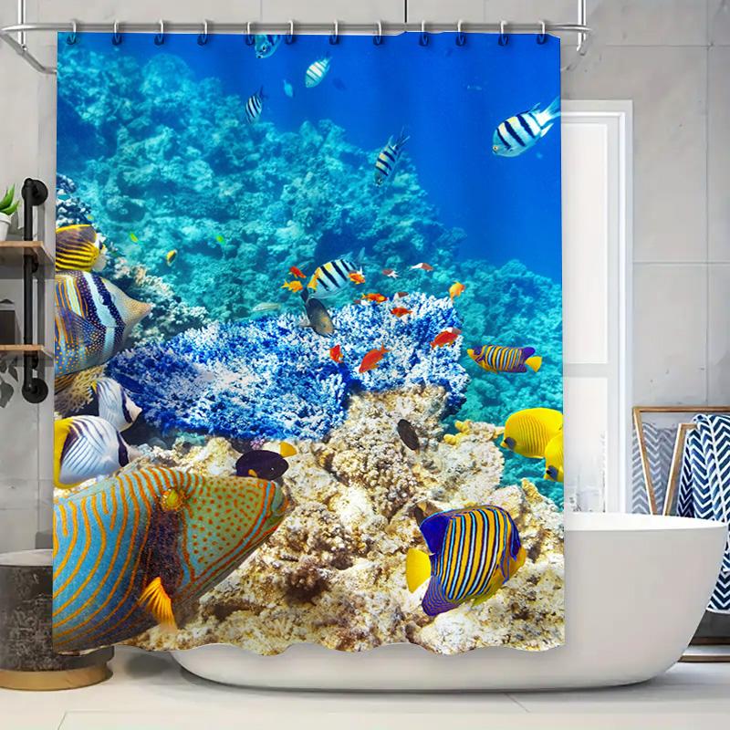 

Vibrant Coral Reefs Fish Shower Curtain Bath Decor With Beautiful Marine Life Design For Home Decoration (Size: 180X240Cm) W60H190(CM)-1 Pcs