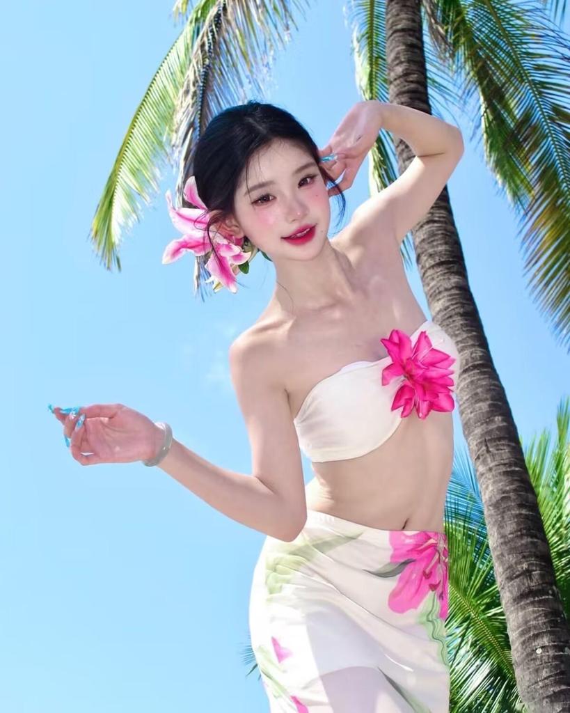 2025 Women's Strapless High Waist Beach Dress & Bikini Set - Sanya