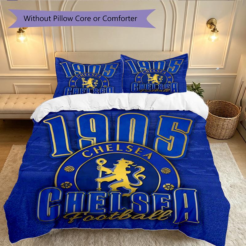 3pcs Chelsea FC Bedding Set for All Season Use, Cozy Printed Bedclothes Suitable For Bedroom Ideal Birthday Gift for Family