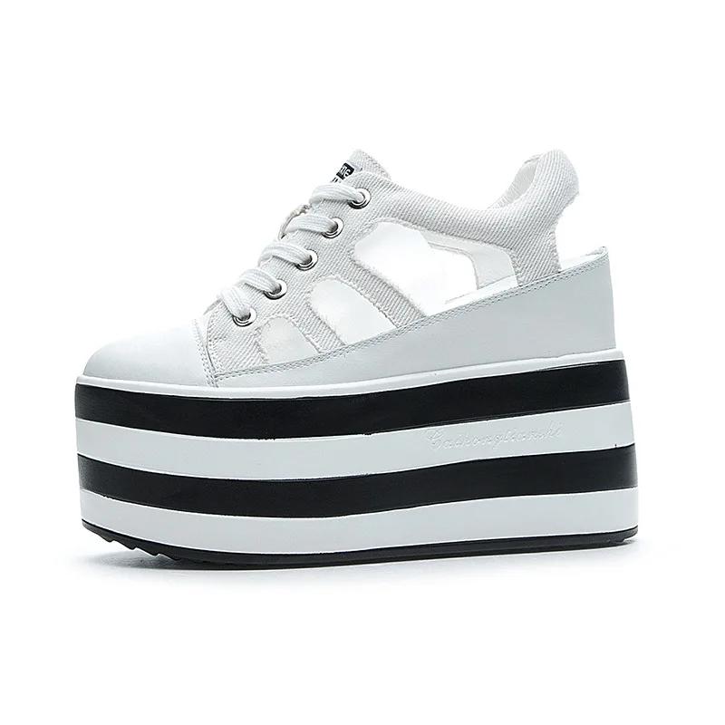 Fashion High Quality 12cm Platform Wedge Shoes Sandals for Women Sneakers Summer Shoes Hollow Cut Summer Sneakers Genuine Leather 2024
