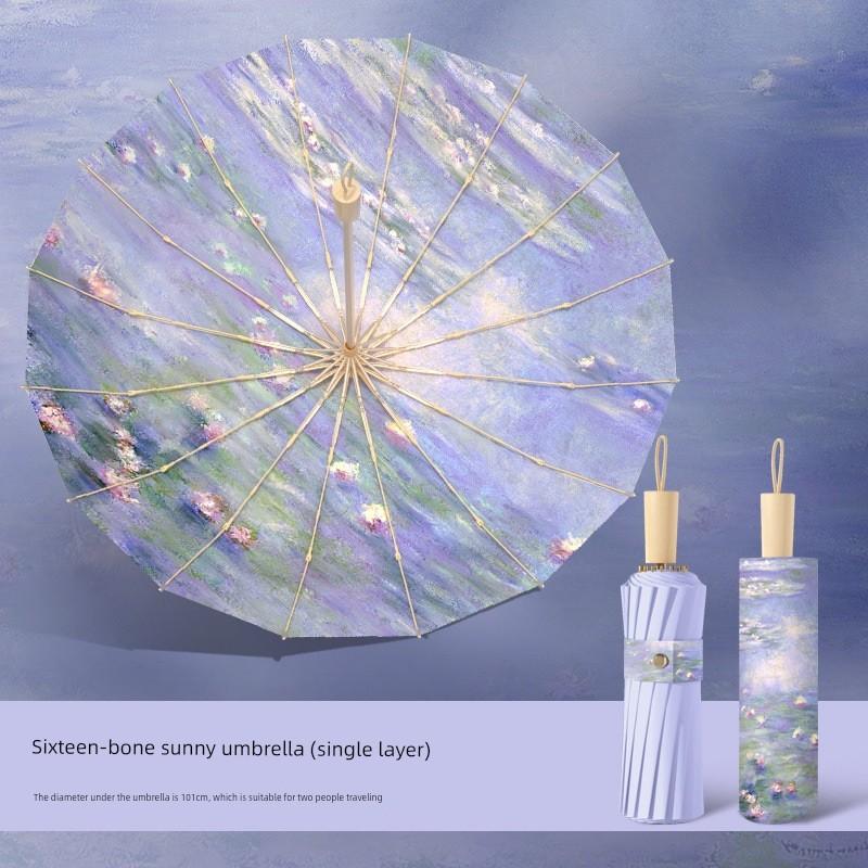 Very Beautiful Umbrella for Girls Good-looking Extra Large Thickened Reinforced Rain Or Shine Dual-Use Oil Painting Folding Ins Niche