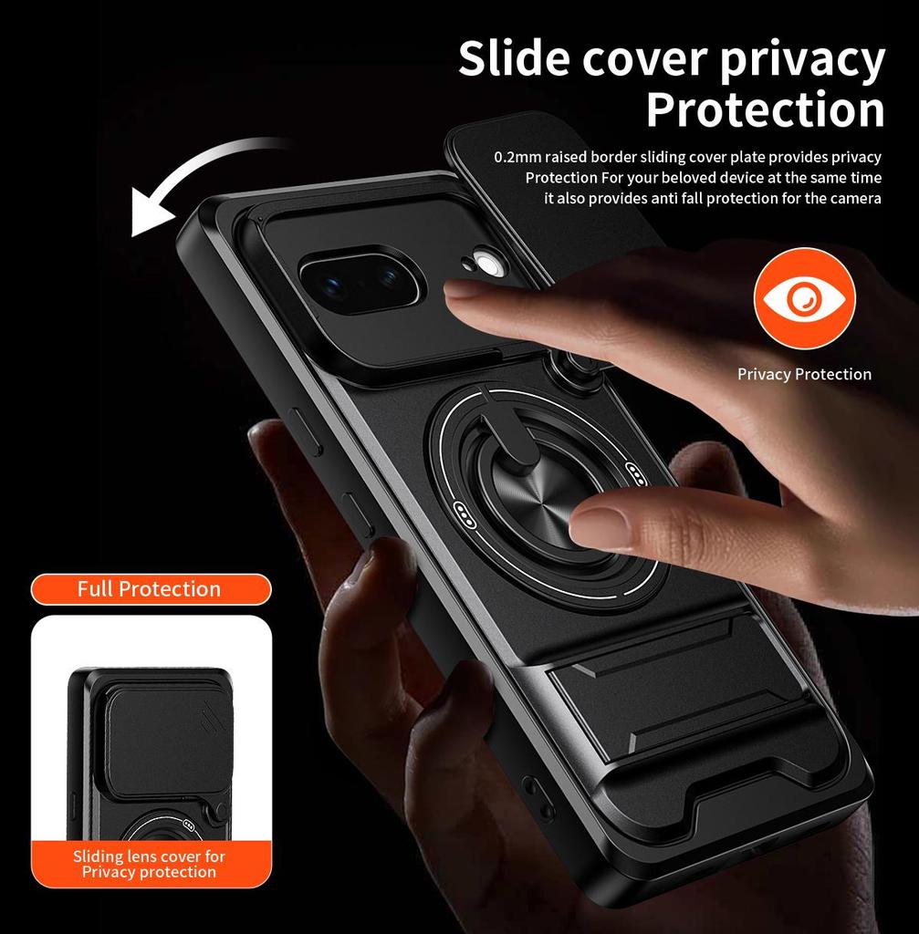 Slide Camera Cover for Google Pixel 7 Case With Built-in Ring Stand and Folding Stand